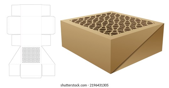 Flip box with stenciled luxury pattern die cut template and 3D mockup