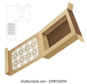 Flip box with stenciled luxury pattern die cut template and 3D mockup