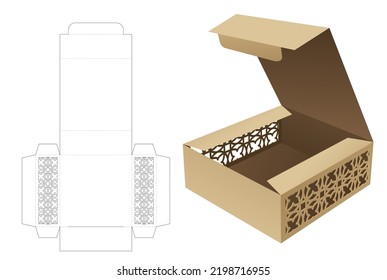 flip box with stenciled luxury windows die cut template and 3D mockup