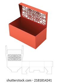 Flip box with stenciled pattern die cut template and 3D mockup