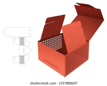 Flip box with stenciled pattern die cut template and 3D mockup