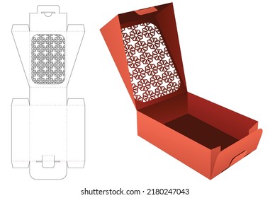 Flip box with stenciled pattern on top flip die cut template and 3D mockup