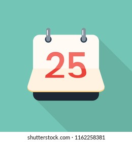 Flip calendar icon flat design with long shadow, vector illustration