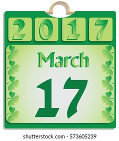 Flip calendar. March 17. Festive day. St. Patrick's day. Vector image. Graphic resource for websites, presentations, posters.