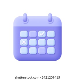 Girar calendario o planificador con fecha marcada. Gestión del tiempo, concepto de planificación. Icono vectorial 3d. Dibujo de estilo mínimo.