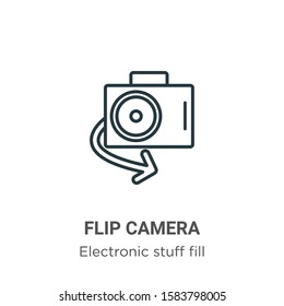 Flip camera outline vector icon. Thin line black flip camera icon, flat vector simple element illustration from editable electronic stuff fill concept isolated on white background