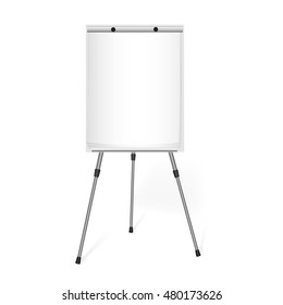 Flip Chart With A Blank Sheet Of Paper On A Tripod In The Office.