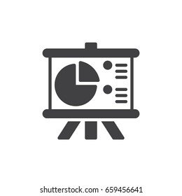 Flip Chart Board with pie chart icon vector, filled flat sign, solid pictogram isolated on white. Symbol, logo illustration. Pixel perfect