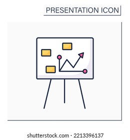 Icono de color de la gráfica inversa. Tablero con grandes trozos de papel fijos en la parte superior que se pueden voltear. Equipo especial para mostrar ideas. Concepto de presentación. Ilustración vectorial aislada