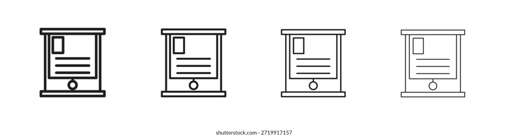 Flipchart-Symbole, Satz linearer Symbole. Schwarze lineare Palmensymbole