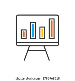 Voltear el gráfico con una plantilla de imagen de clip de datos gráficos de ventas cada vez mayor. Icono de color del vector.