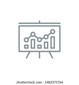 flip chart infographics outline flat icon. Single high quality outline logo symbol for web design or mobile app. Thin line data Marker board logo. gray icon pictogram isolated on white