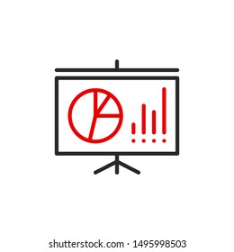 flip chart infographics outline flat icon. Single high quality outline logo symbol for web design or mobile app. Thin line data Marker board logo. Black and red icon pictogram isolated on white