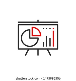 flip chart infographics outline flat icon. Single high quality outline logo symbol for web design or mobile app. Thin line data Marker board logo. Black and red icon pictogram isolated on white