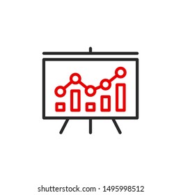 flip chart infographics outline flat icon. Single high quality outline logo symbol for web design or mobile app. Thin line data Marker board logo. Black and red icon pictogram isolated on white