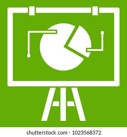 Flip chart with statistics icon white isolated on green background. Vector illustration