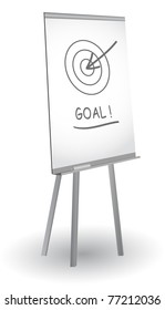 Flip chart with target, arrow and word Goal, vector