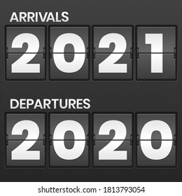 Flip clock arrival 2021 departures 2020. Vector illustration.