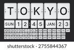 Flip Clock Display Alphabet and Calendar Set. Mechanical Split Flap Letters, Numbers, Days and Months Elements Vector Illustration