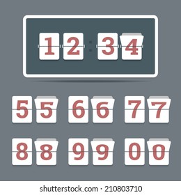 Flip Clock In Flat Style With All Flipping Numbers. Vector Illustration.