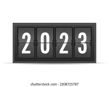Girar el reloj nuevo 2023 sobre un fondo blanco. Ilustración vectorial.