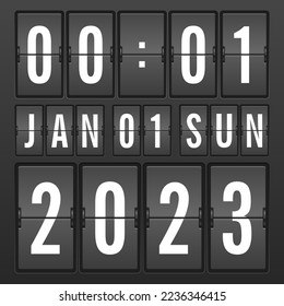Drehen Sie die Uhr neu 2023. Vektorgrafik.