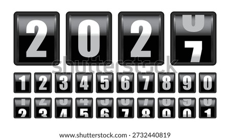 Flip Clock Number Set with Mechanical Split Flap Digits, Retro Counter, Timer and Countdown Display for Calendar, Clock and Scoreboard Vector Illustration