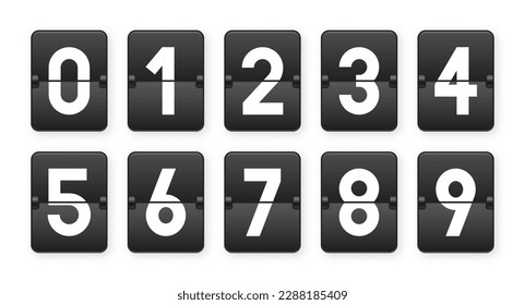 Flip clock numbers. Numbers in flip clock and countdown counter style. Flip score scoreboard template. Vector