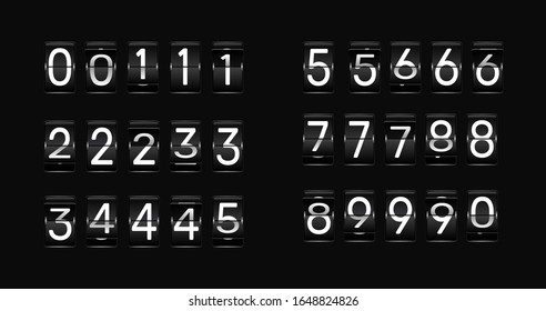 Flip Clock Numbers. Retro Countdown Animation, Mechanical Scoreboard Number And Numeric Counter Flips. Alarm Timer, Score Day Date Counter Or Time Display Numbers Vector Symbols Set