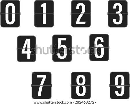 Flip Clock Numbers Set, Retro Digital Counter Digits, Countdown Timer Number Icons Vector Isolated on White Background