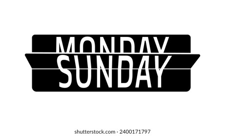 A flip clock showing the change of days of the week from Sunday to Monday