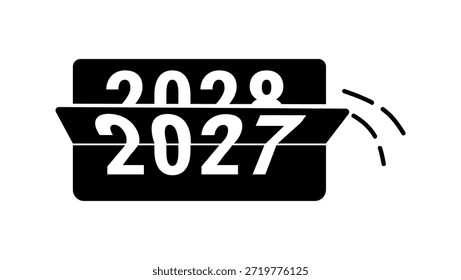 Eine Flipchart, die den Übergang von 2027 zu 2028 anzeigt