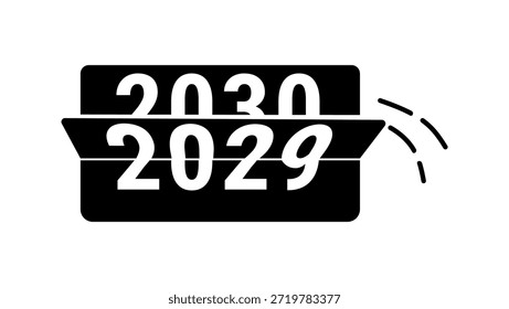 Eine Flipchart, die den Übergang von 2029 zu 2030 anzeigt
