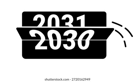 A flip clock showing the transition from 2030 to 2031