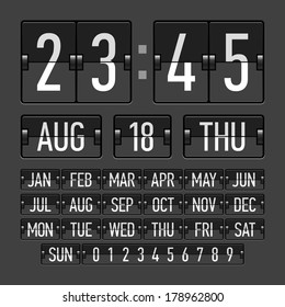 Flip Clock Template With Time, Date And Day. Vector.