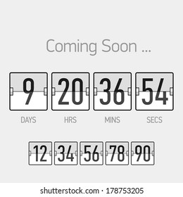 Flip Coming Soon, countdown timer template. Vector.