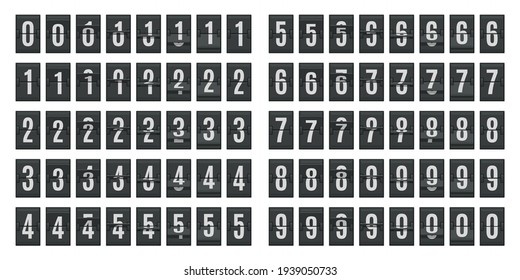 Flip countdown animation. Scoreboard numbers countdown panels, score date counter animation. Countdown flip boards vector illustration set