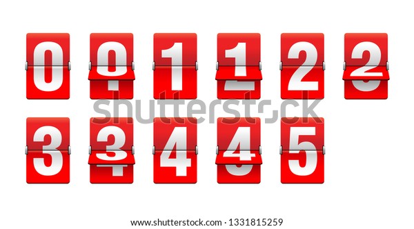 Flip countdown clock from 0 to 5 - red counter\
timer, time remaining count down scoreboard in half flipping\
variations with different digits\
