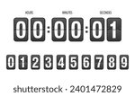 Flip countdown clock counter timer, coming soon or under construction web site page time remaining count down, numbers vector illustration