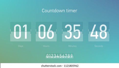 Flip countdown clock counter timer, coming soon or under construction web site page time remaining count down, vector illustration