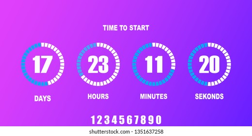 Flip countdown clock counter timer. Vector time remaining count down flip board with scoreboard of day, hour, minutes and seconds for web page upcoming event template design, under constuction page.