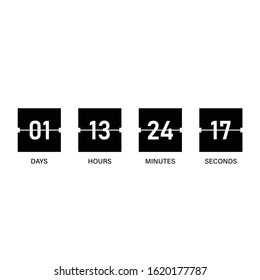Flip countdown clock counter timer scoreboard which shows of day, hour, minutes and seconds. Vector illustration.