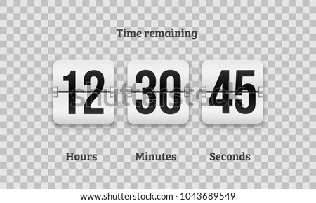 Flip countdown clock counter timer. Vector time remaining count down flip board with scoreboard of day, hour, minutes and seconds for web page upcoming event template design, under constuction page.