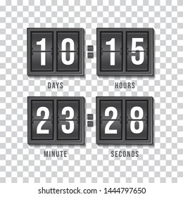 Flip countdown clock counter. vector day, hours, minutes, seconds.
