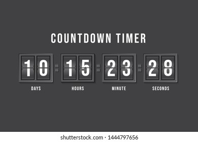 Flip countdown clock counter. vector day, hours, minutes, seconds.