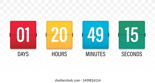Flip countdown. Clock timer for coming soon or under construction. Time remaining countdown flip board with scoreboard of day, hour, minutes and seconds for web page upcoming event