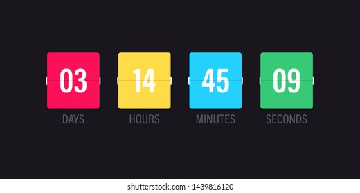 Flip countdown. Clock timer for coming soon or under construction. Time remaining countdown flip board with scoreboard of day, hour, minutes and seconds for web page upcoming event