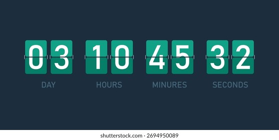 Contador do temporizador do relógio de contagem regressiva. modelo de evento futuro com dias, horas, minutos e segundos. tempo restante contagem regressiva flip board
