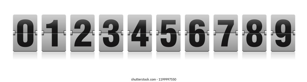 Flip countdown clock - vector digits - counter timer. Time remaining count down scoreboard in flip board with different digits from 0 to 9