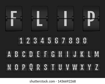 Flip Countdown Digital Calendar Clock Numbers And Letters. Vector Alphabet, Font, Airport Board Arrival Symbols.